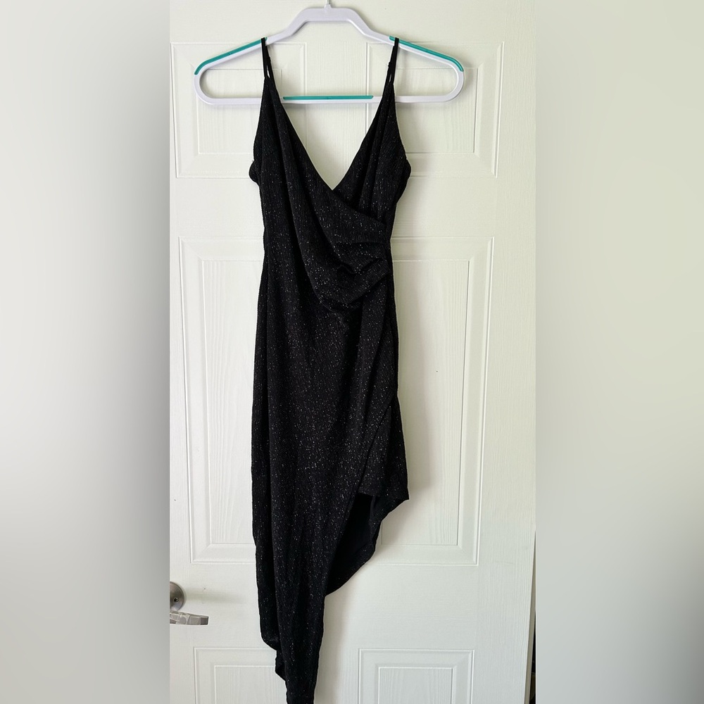 Honey and Rosie Black Asymmetrical Ruched Cocktail Gown